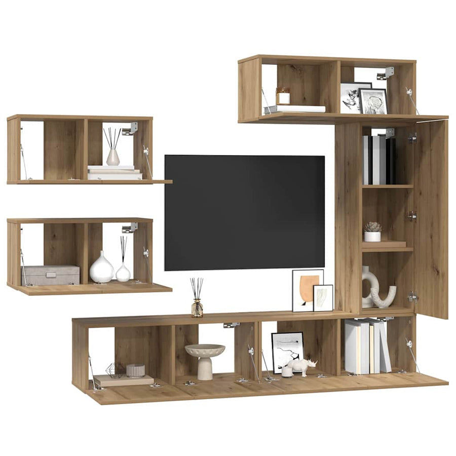 Tv-meubelset 6 pcs artisanaal eikenkleurig 30.5 x 30 x 90 cm