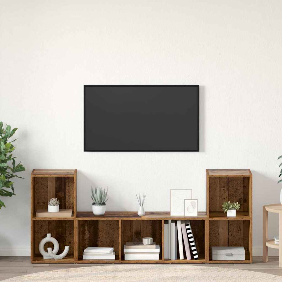 TV-kast set 3 pcs Bruin 107 x 35 x 37 cm Bewerkt hout