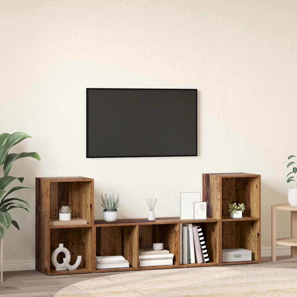 TV-kast set 3 pcs Bruin 107 x 35 x 37 cm Bewerkt hout