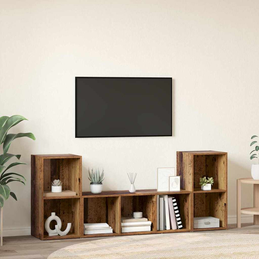 TV-kast set 3 pcs Bruin 107 x 35 x 37 cm Bewerkt hout