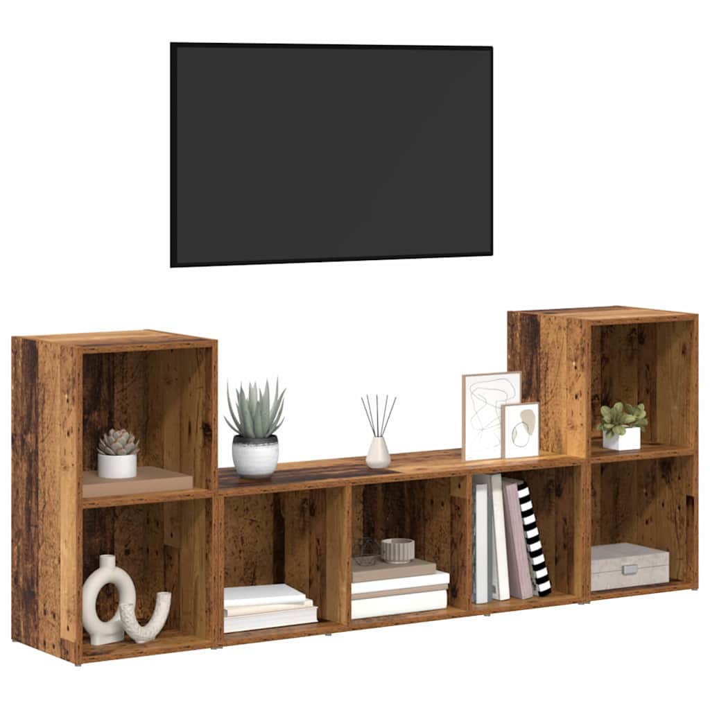 TV-kast set 3 pcs Bruin 107 x 35 x 37 cm Bewerkt hout