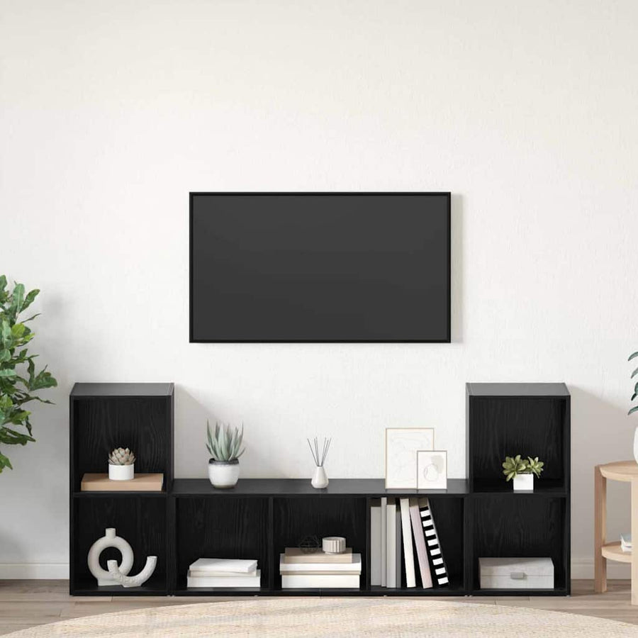 TV-kast set 3 pcs Zwart 107 x 35 x 37 cm Bewerkt hout