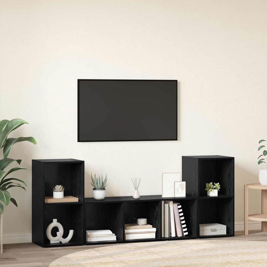 TV-kast set 3 pcs Zwart 107 x 35 x 37 cm Bewerkt hout