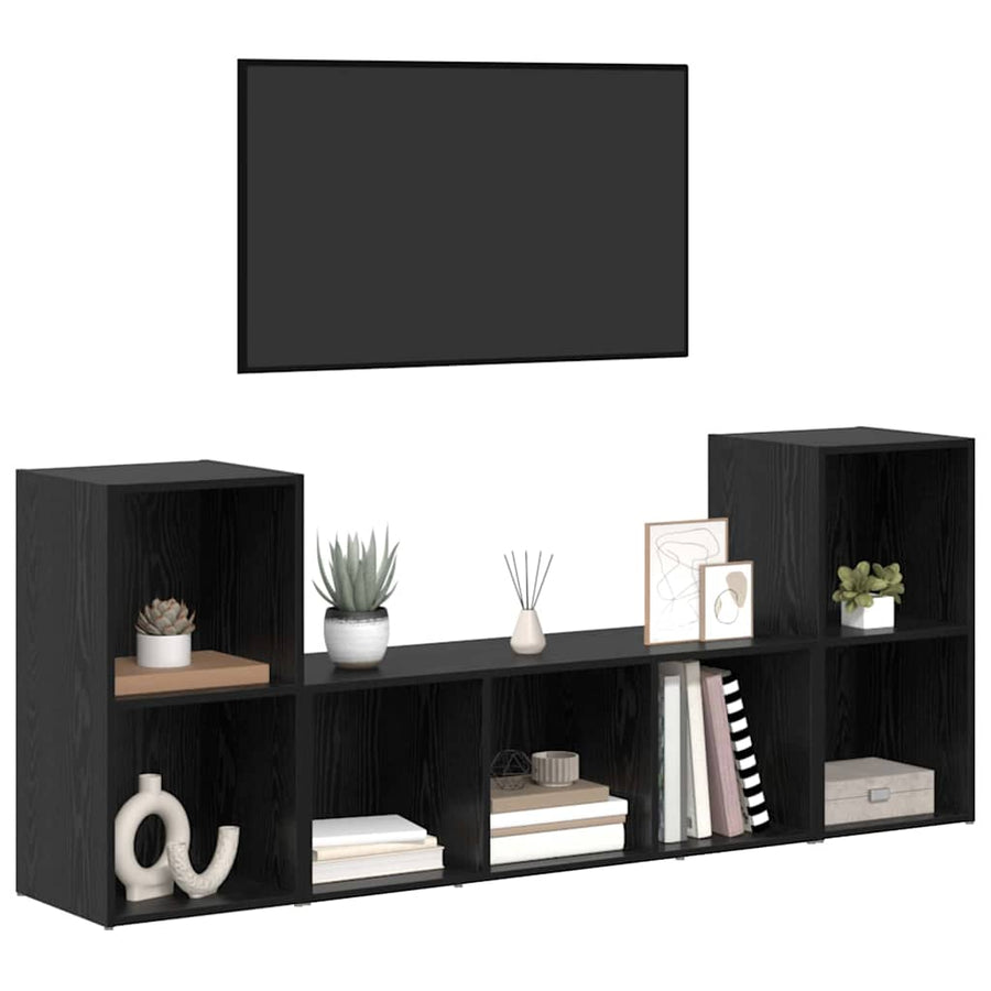 TV-kast set 3 pcs Zwart 107 x 35 x 37 cm Bewerkt hout