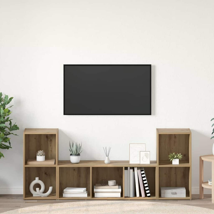 TV-kast set 3 pcs Bruin 107 x 35 x 37 cm Bewerkt hout