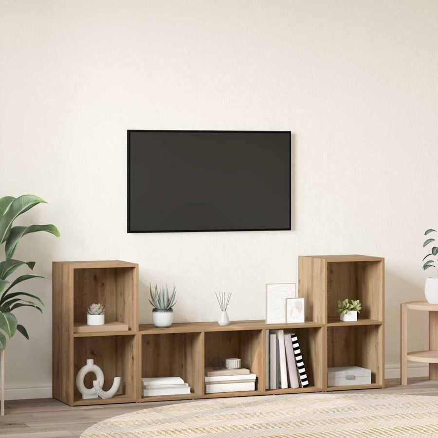 TV-kast set 3 pcs Bruin 107 x 35 x 37 cm Bewerkt hout