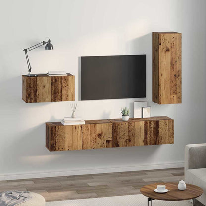 Tv-meubelset 4 pcs Oud hout 30.5 x 30 x 90 cm Bewerkt hout