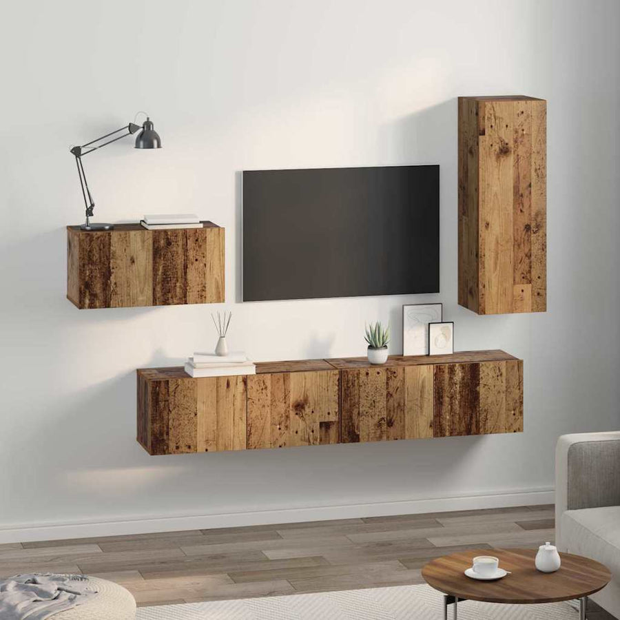 Tv-meubelset 4 pcs Oud hout 30.5 x 30 x 90 cm Bewerkt hout