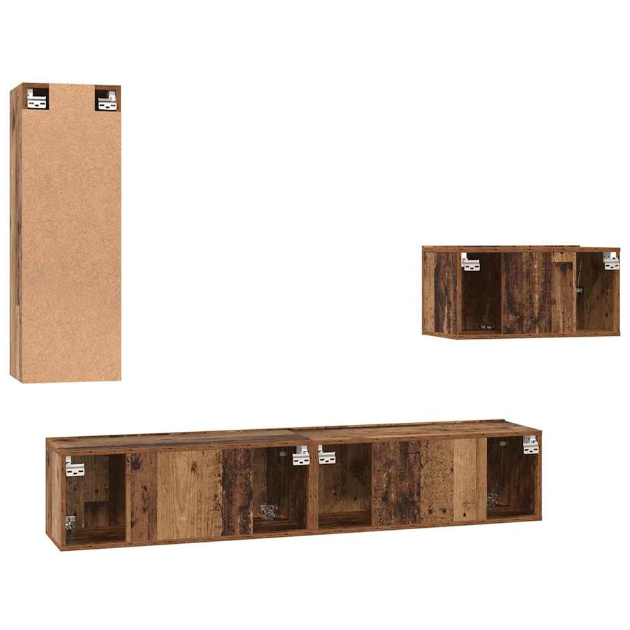 Tv-meubelset 4 pcs Oud hout 30.5 x 30 x 90 cm Bewerkt hout