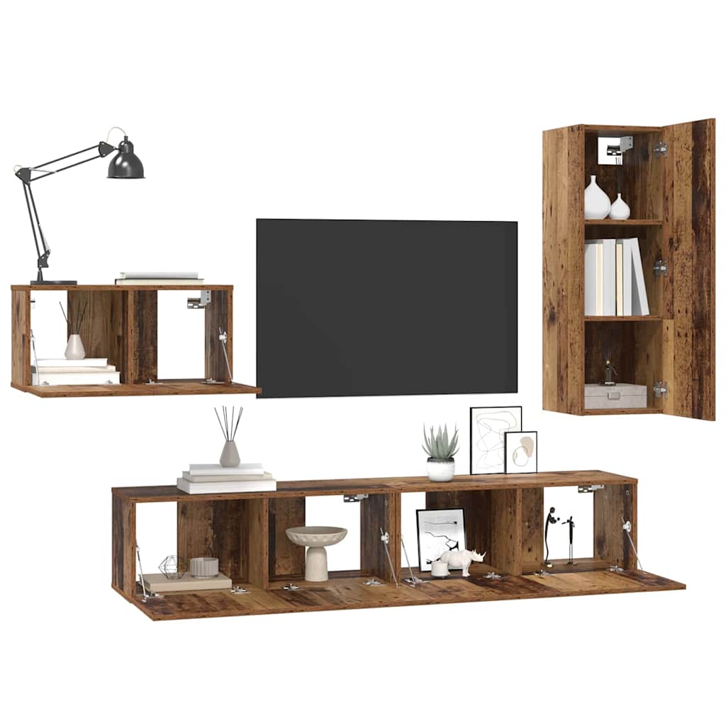 Tv-meubelset 4 pcs Oud hout 30.5 x 30 x 90 cm Bewerkt hout