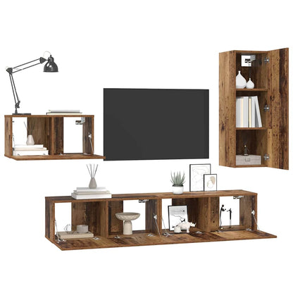Tv-meubelset 4 pcs Oud hout 30.5 x 30 x 90 cm Bewerkt hout
