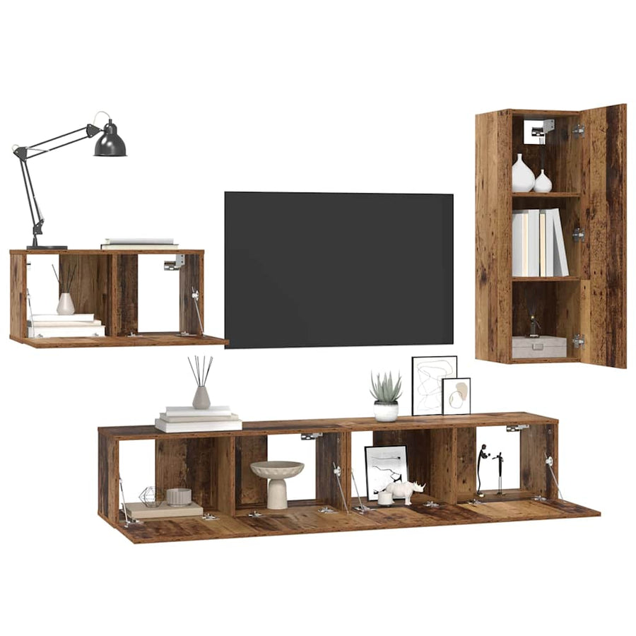 Tv-meubelset 4 pcs Oud hout 30.5 x 30 x 90 cm Bewerkt hout