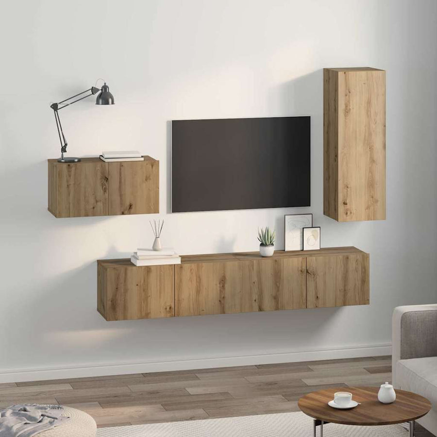 Tv-meubelset 4 pcs artisanaal eikenkleurig 30.5 x 30 x 90 cm