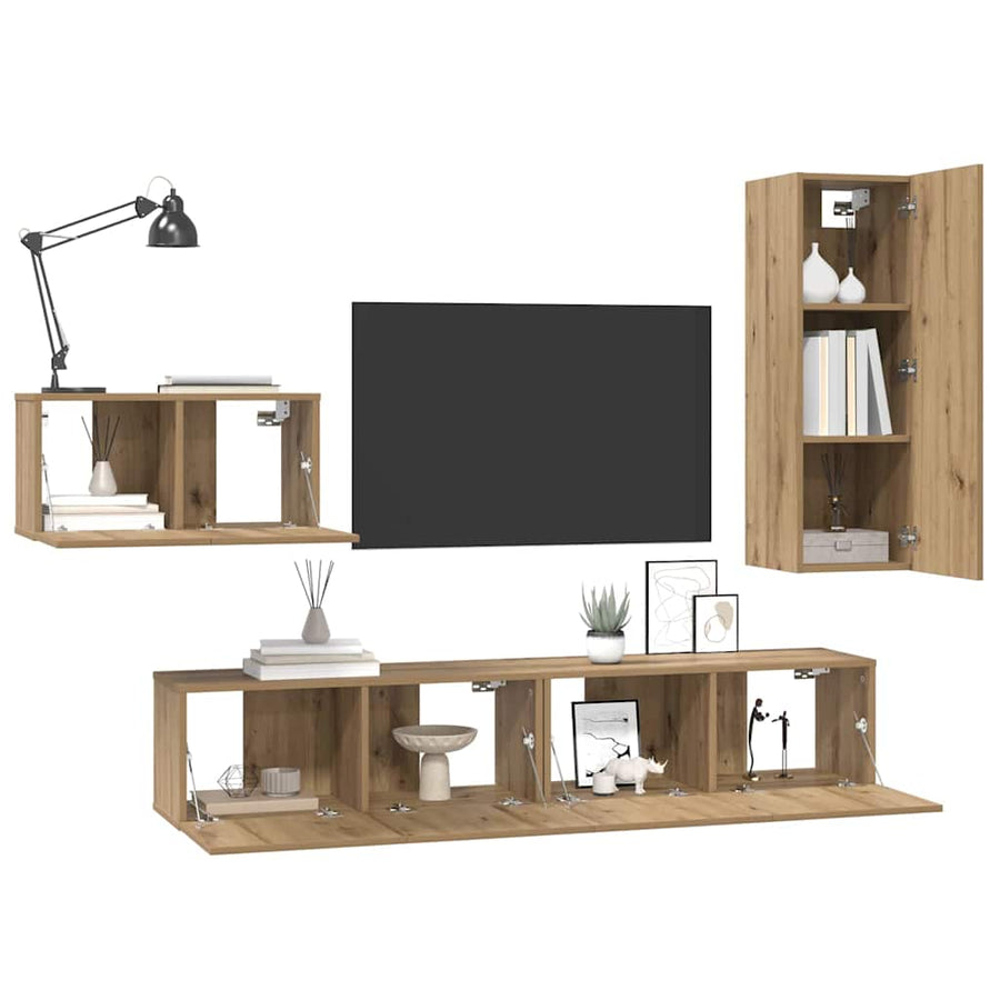 Tv-meubelset 4 pcs artisanaal eikenkleurig 30.5 x 30 x 90 cm