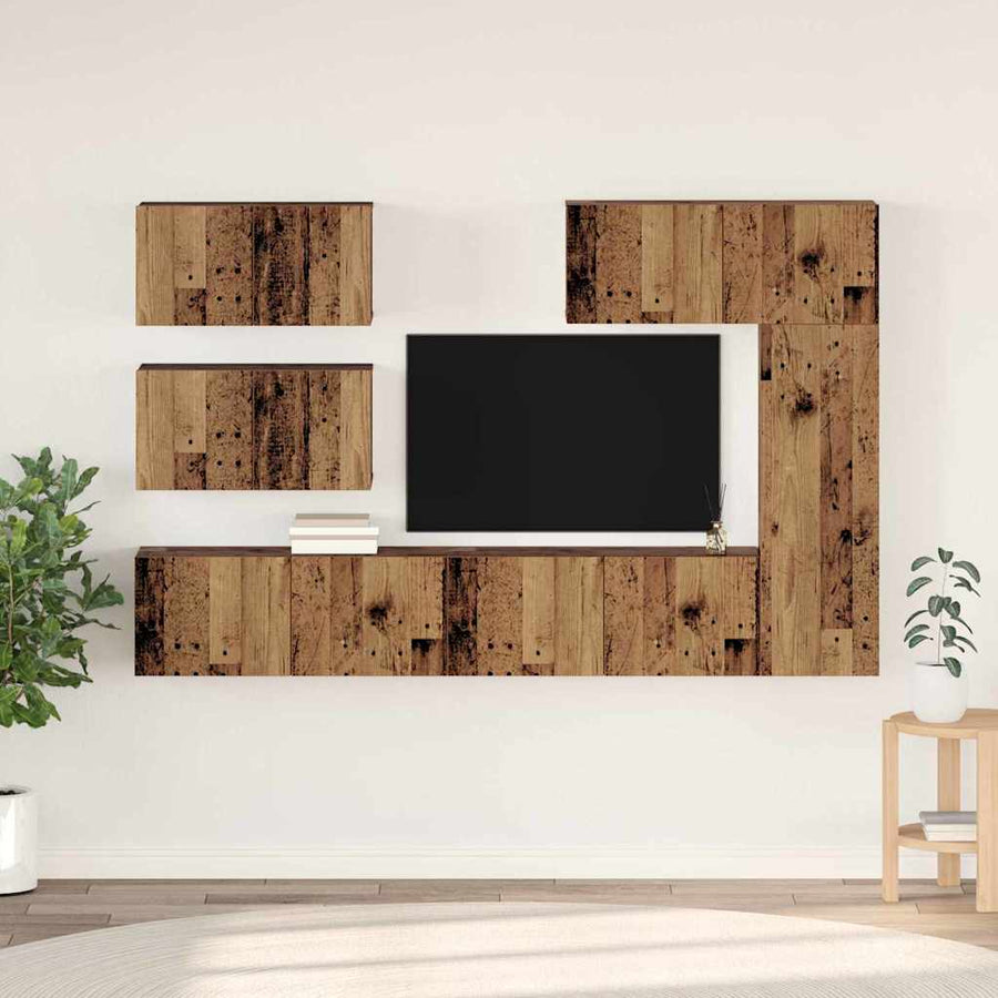 Tv-meubelset 6 pcs Oud hout 30.5 x 30 x 90 cm Bewerkt hout