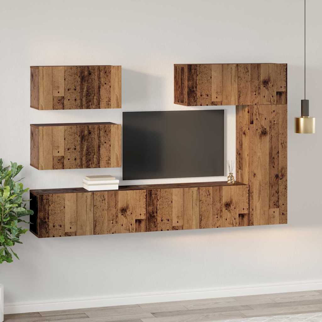 Tv-meubelset 6 pcs Oud hout 30.5 x 30 x 90 cm Bewerkt hout