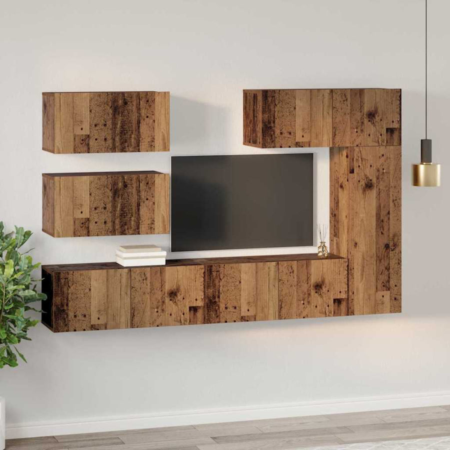 Tv-meubelset 6 pcs Oud hout 30.5 x 30 x 90 cm Bewerkt hout