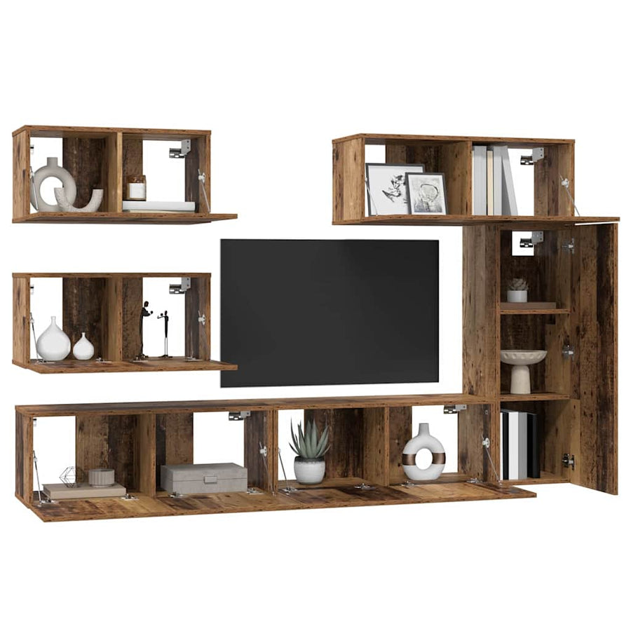 Tv-meubelset 6 pcs Oud hout 30.5 x 30 x 90 cm Bewerkt hout