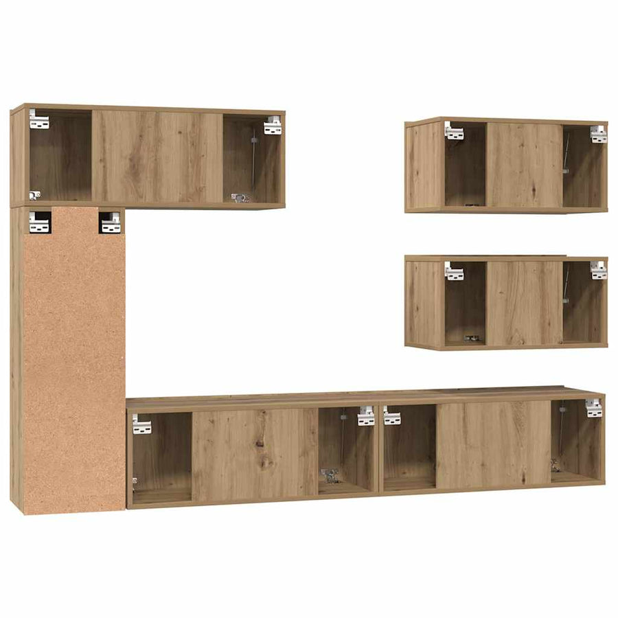 Tv-meubelset 6 pcs artisanaal eikenkleurig 30.5 x 30 x 90 cm