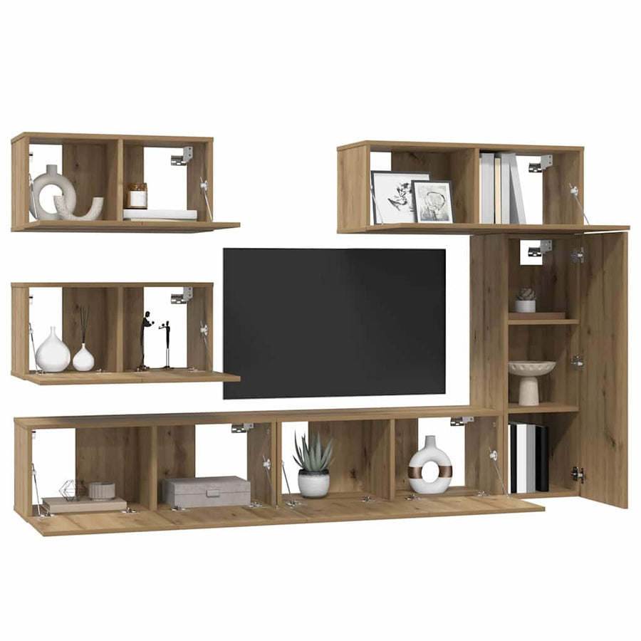 Tv-meubelset 6 pcs artisanaal eikenkleurig 30.5 x 30 x 90 cm