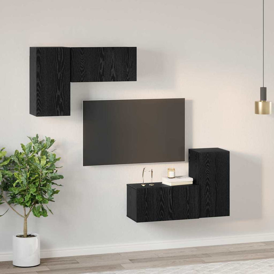 TV-kast met plank met opslag met de deur 4 pcs Zwart eiken 60 x 30 x 30 cm