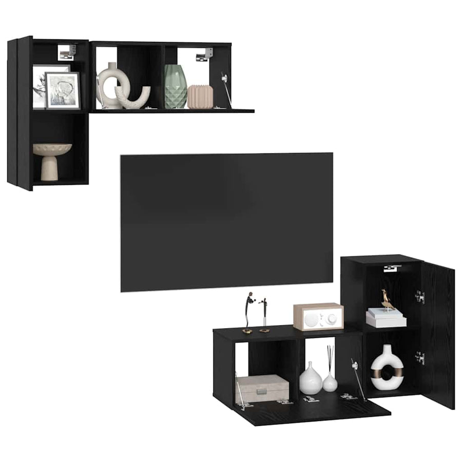 TV-kast met plank met opslag met de deur 4 pcs Zwart eiken 60 x 30 x 30 cm