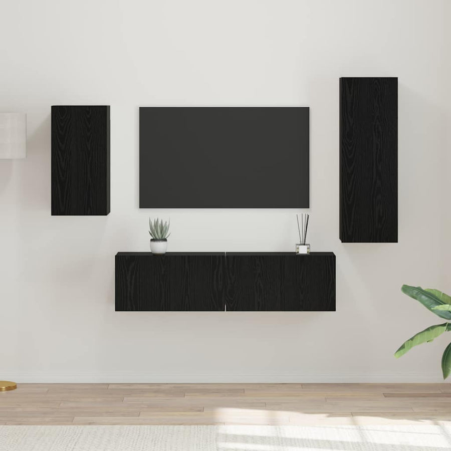 Wandkast Set met plank met opslag met de deur 4 pcs Zwart eiken 30.5 x 30 x 90 cm