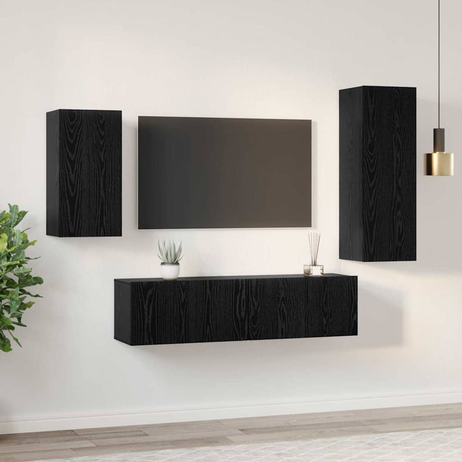 Wandkast Set met plank met opslag met de deur 4 pcs Zwart eiken 30.5 x 30 x 90 cm