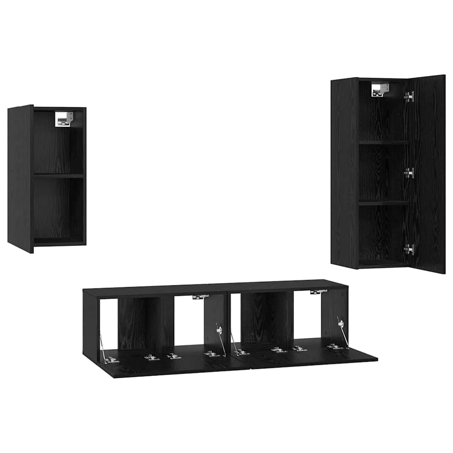 Wandkast Set met plank met opslag met de deur 4 pcs Zwart eiken 30.5 x 30 x 90 cm