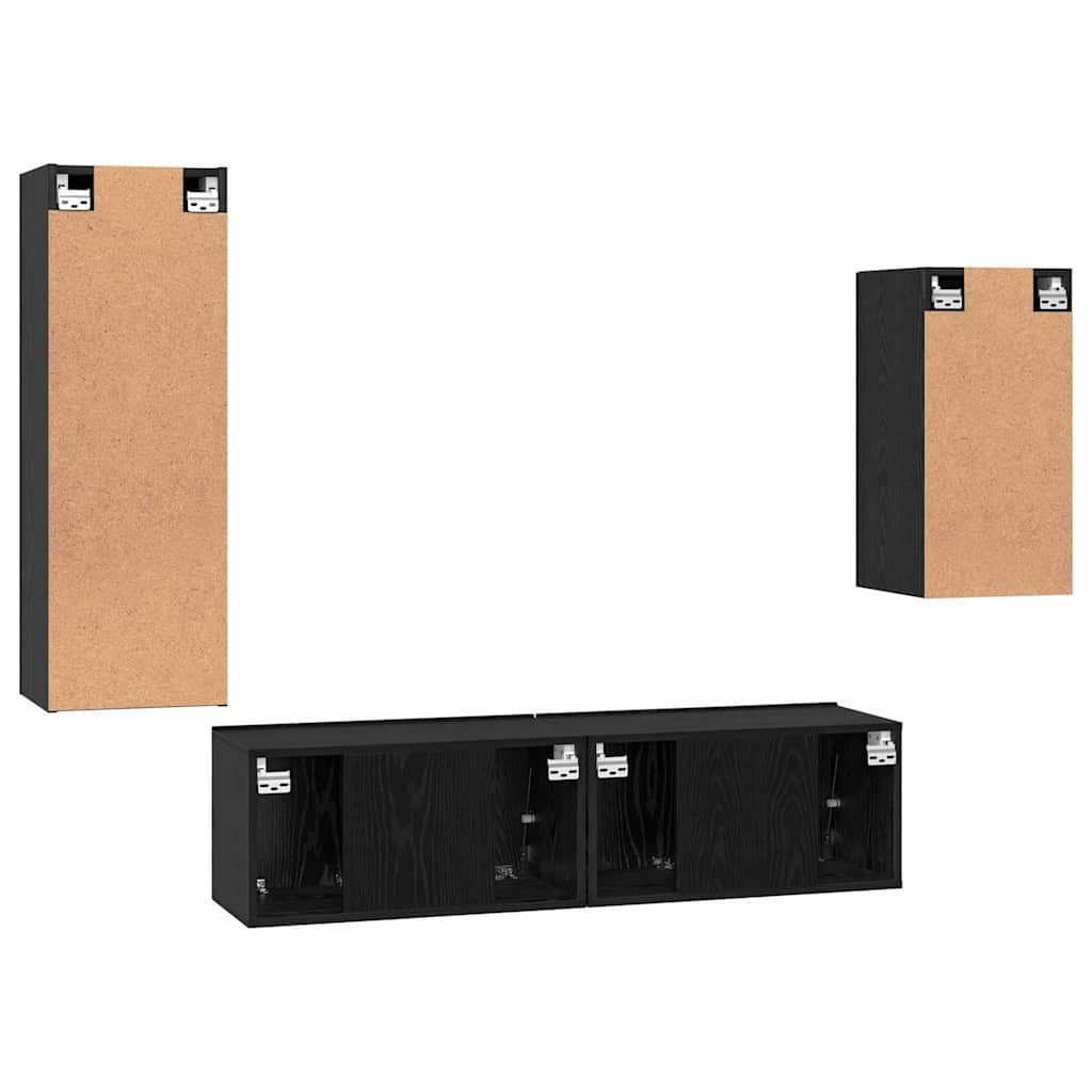 Wandkast Set met plank met opslag met de deur 4 pcs Zwart eiken 30.5 x 30 x 90 cm