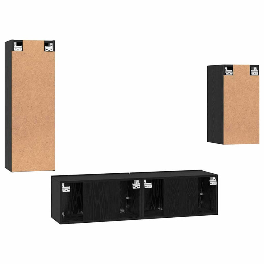 Wandkast Set met plank met opslag met de deur 4 pcs Zwart eiken 30.5 x 30 x 90 cm