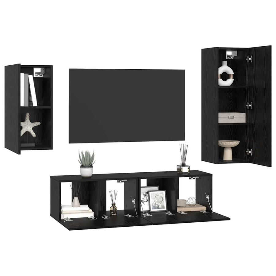 Wandkast Set met plank met opslag met de deur 4 pcs Zwart eiken 30.5 x 30 x 90 cm
