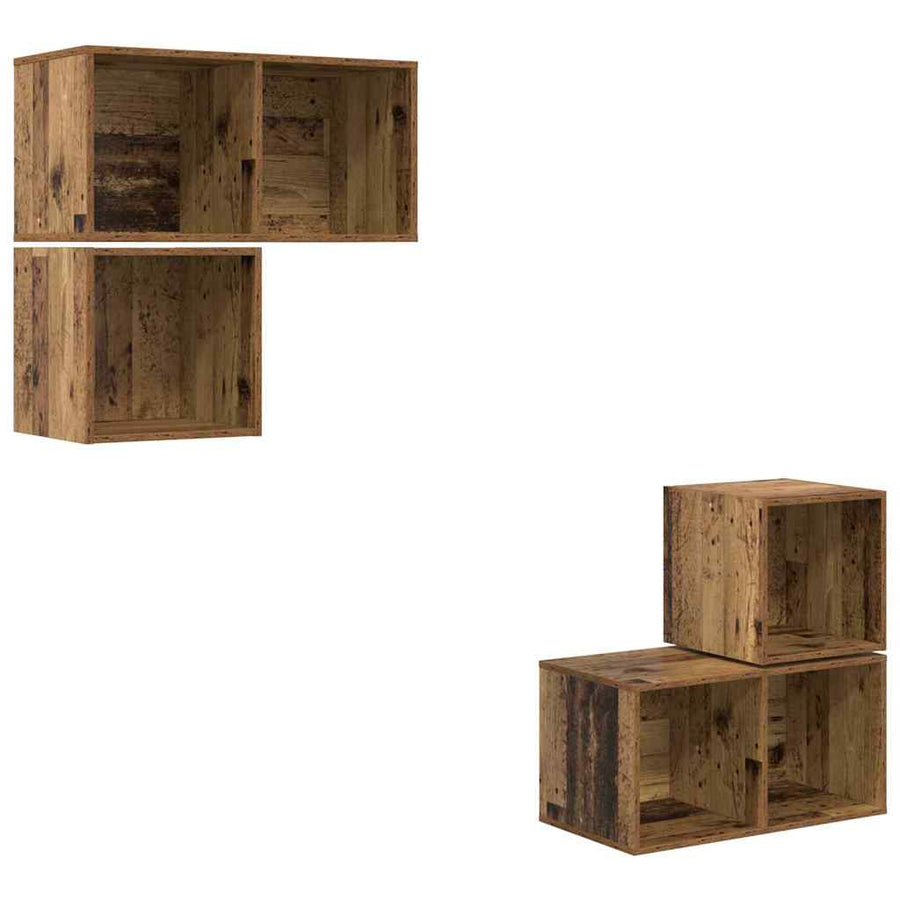 Tv-meubelset Wandgemonteerd 4 pcs Oud Hout Bewerkt hout