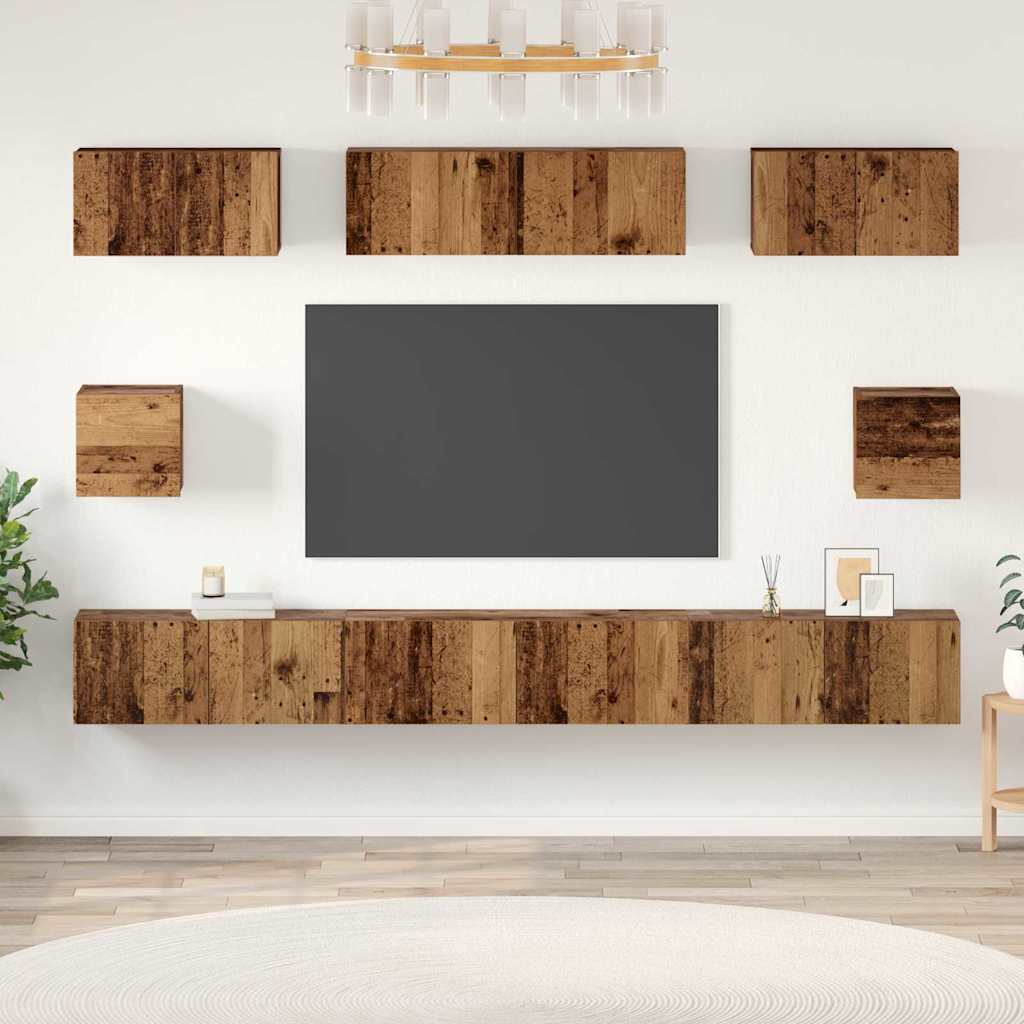 TV-kast set met plank 8 pcs Oud hout Medium 30.5 x 30 x 30 cm
