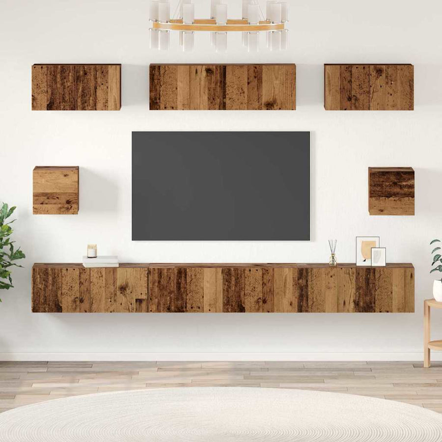 TV-kast set met plank 8 pcs Oud hout Medium 30.5 x 30 x 30 cm