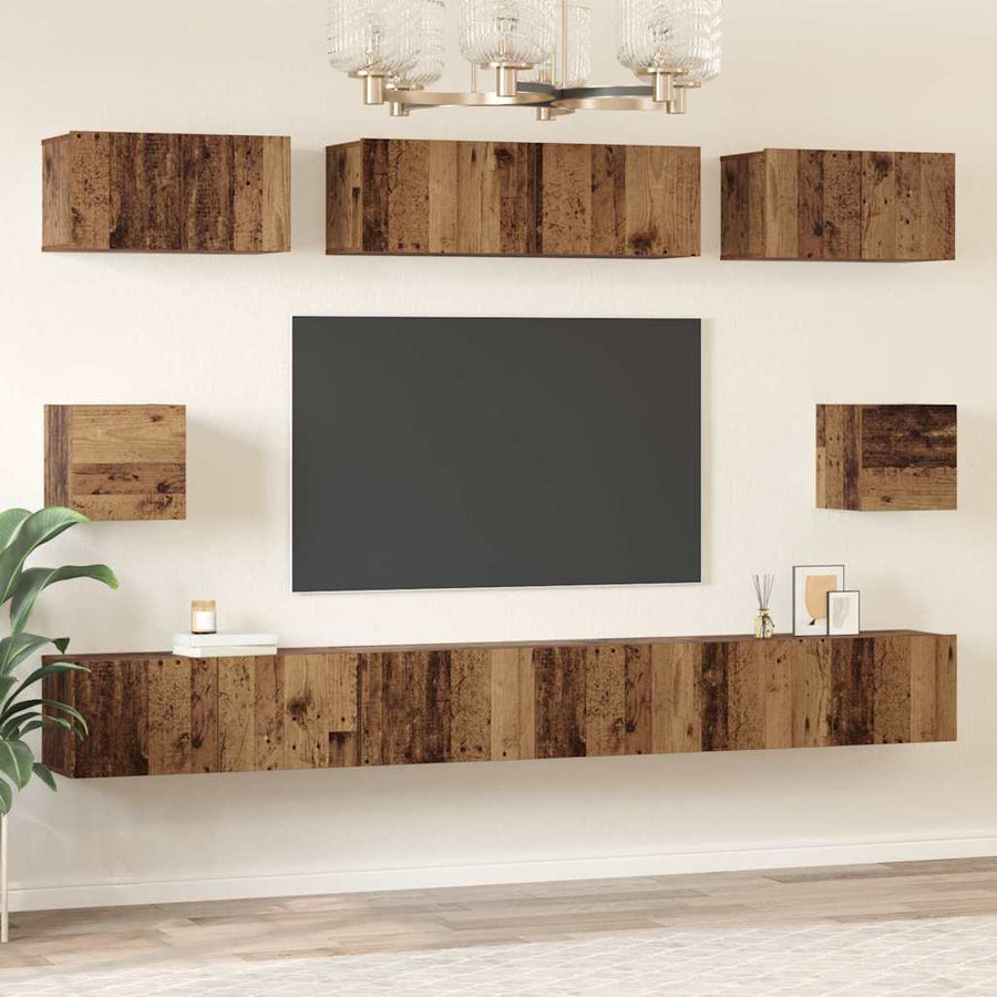 TV-kast set met plank 8 pcs Oud hout Medium 30.5 x 30 x 30 cm