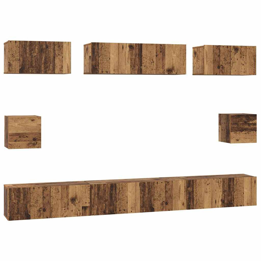 TV-kast set met plank 8 pcs Oud hout Medium 30.5 x 30 x 30 cm