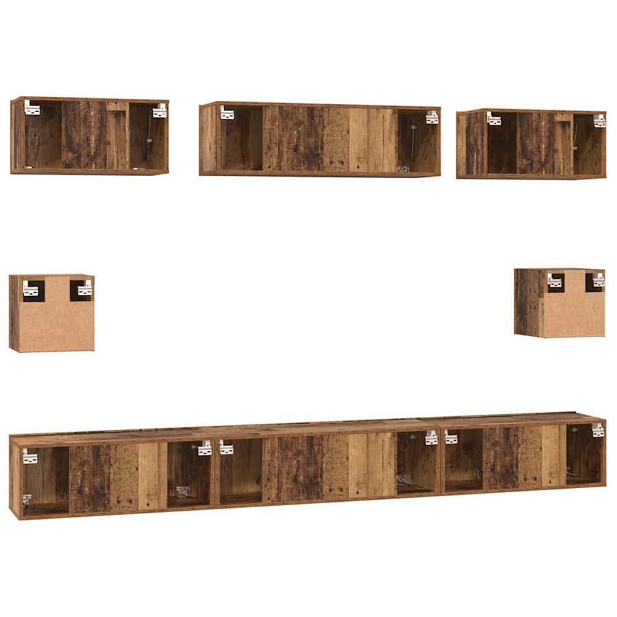 TV-kast set met plank 8 pcs Oud hout Medium 30.5 x 30 x 30 cm