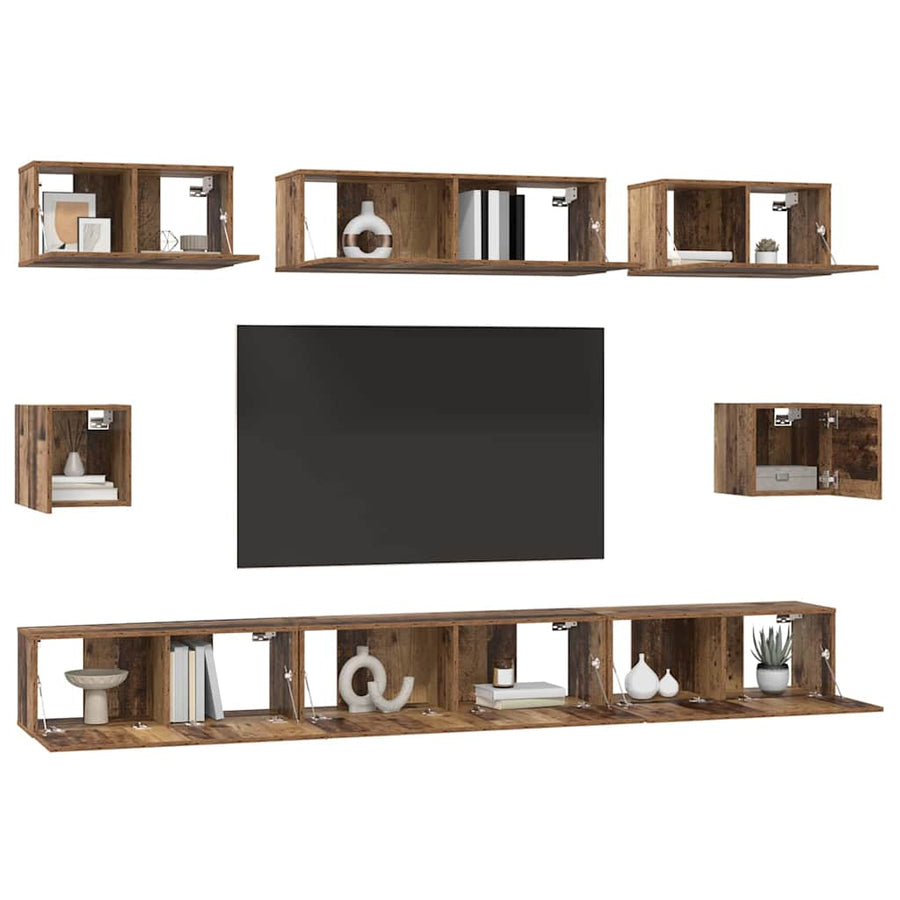 TV-kast set met plank 8 pcs Oud hout Medium 30.5 x 30 x 30 cm