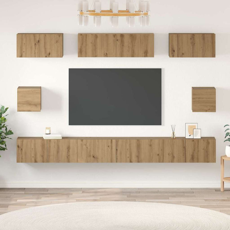 Tv-Meubelset Wandgemonteerd 8 Pcs Artisan Eiken Bewerkt Hout 100 cm