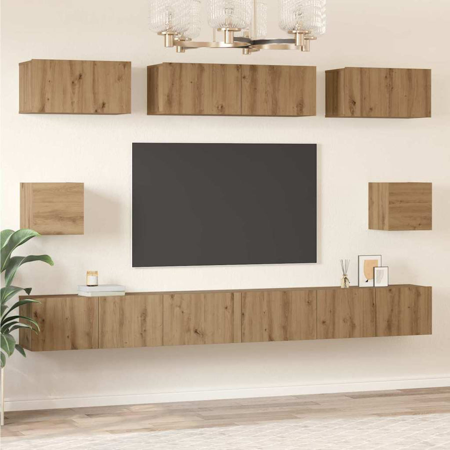 Tv-Meubelset Wandgemonteerd 8 Pcs Artisan Eiken Bewerkt Hout 100 cm