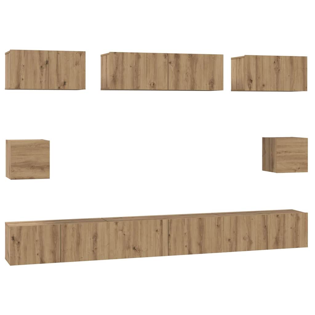 Tv-Meubelset Wandgemonteerd 8 Pcs Artisan Eiken Bewerkt Hout 100 cm