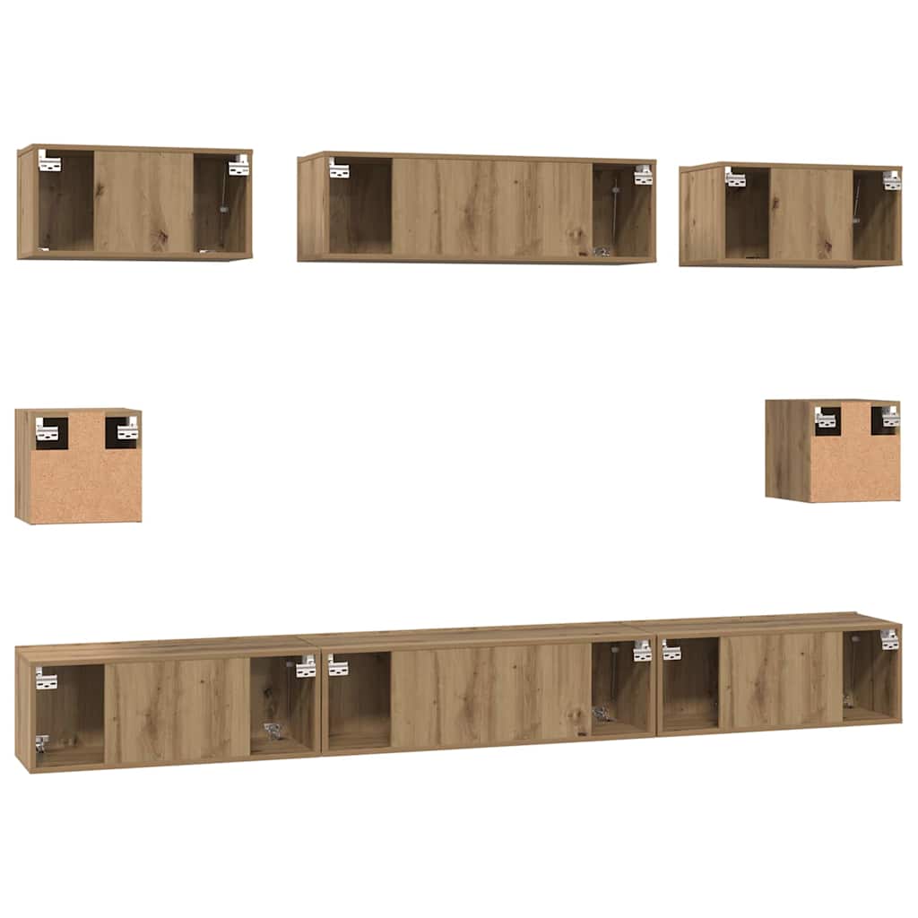 Tv-Meubelset Wandgemonteerd 8 Pcs Artisan Eiken Bewerkt Hout 100 cm