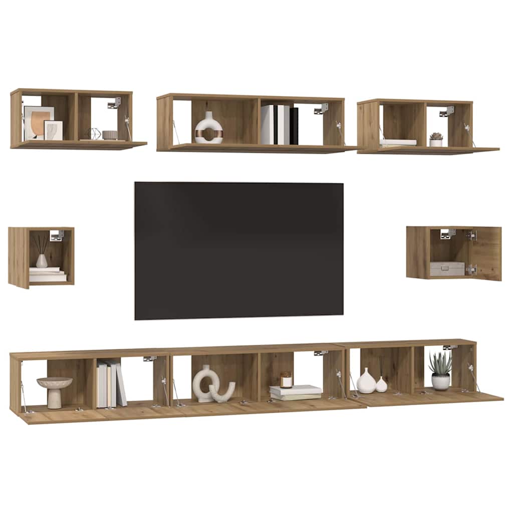 Tv-Meubelset Wandgemonteerd 8 Pcs Artisan Eiken Bewerkt Hout 100 cm