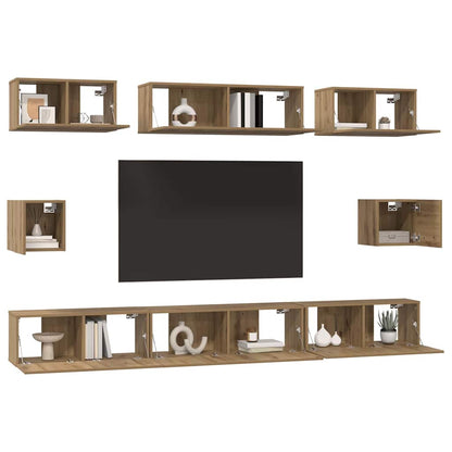 Tv-Meubelset Wandgemonteerd 8 Pcs Artisan Eiken Bewerkt Hout 100 cm
