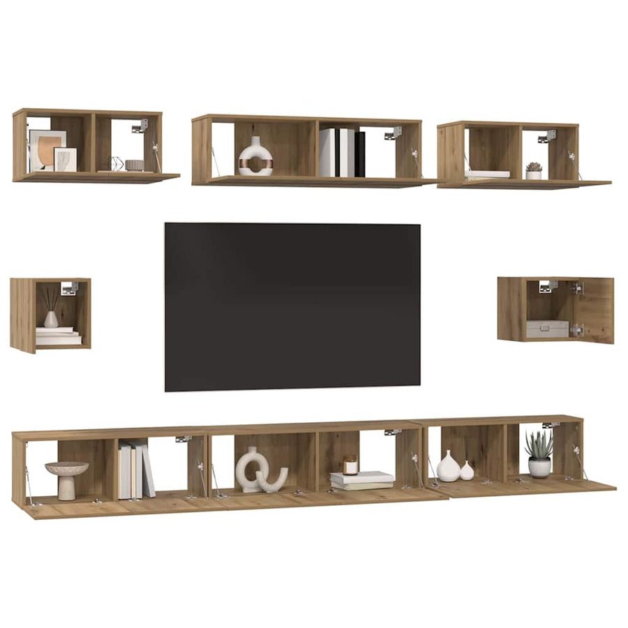 Tv-Meubelset Wandgemonteerd 8 Pcs Artisan Eiken Bewerkt Hout 100 cm