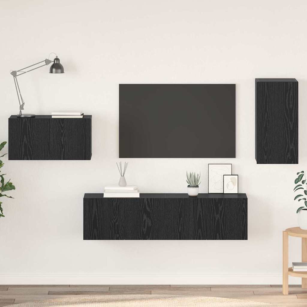 Tv-meubelset 4 pcs Zwart eiken 30.5 x 30 x 60 cm Bewerkt hout