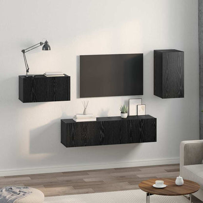 Tv-meubelset 4 pcs Zwart eiken 30.5 x 30 x 60 cm Bewerkt hout