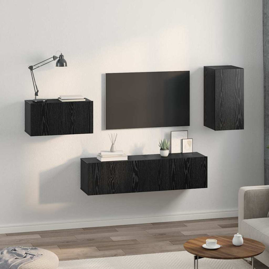 Tv-meubelset 4 pcs Zwart eiken 30.5 x 30 x 60 cm Bewerkt hout