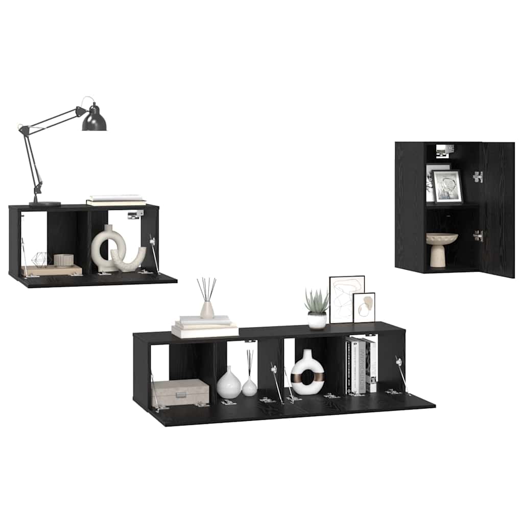 Tv-meubelset 4 pcs Zwart eiken 30.5 x 30 x 60 cm Bewerkt hout